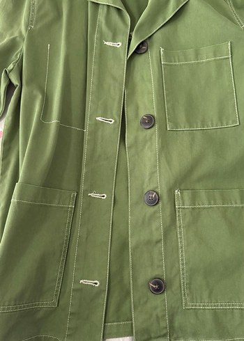 Bershka Düğmeli Yeşil Midi Kadın Ceket - Görsel 6