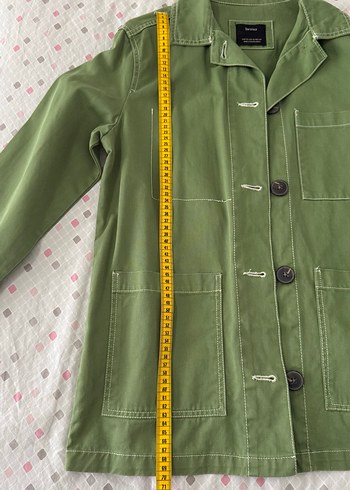 Bershka Düğmeli Yeşil Midi Kadın Ceket - Görsel 7