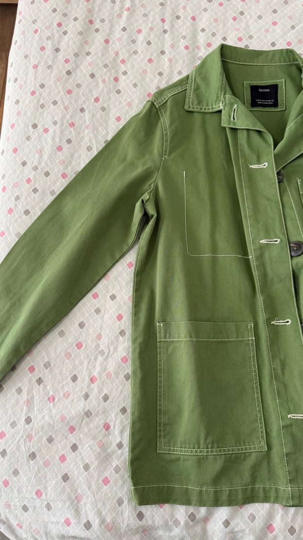 Bershka Düğmeli Yeşil Midi Kadın Ceket - Görsel 4