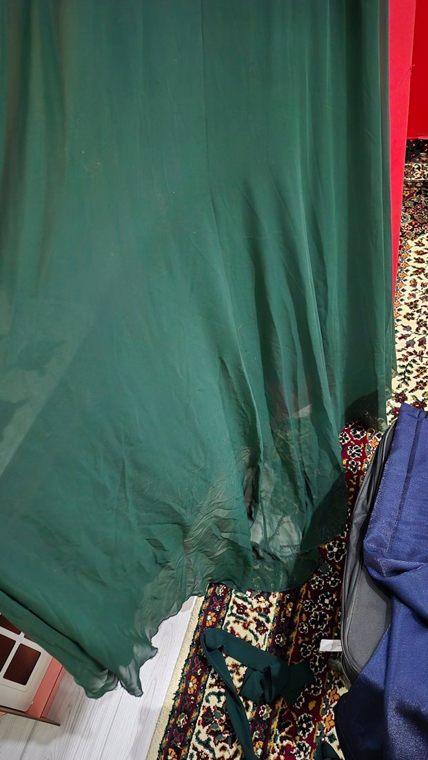 Yeşil İşlemeli Uzun Kollu Abiye Elbise - Görsel 4