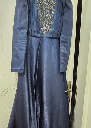 Drapeli Lacivert Uzun Abiye Elbise - Görsel 6