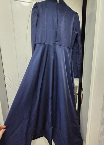 Drapeli Lacivert Uzun Abiye Elbise - Görsel 5