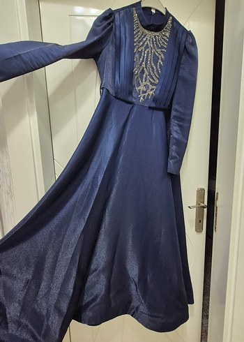 Drapeli Lacivert Uzun Abiye Elbise - Görsel 2