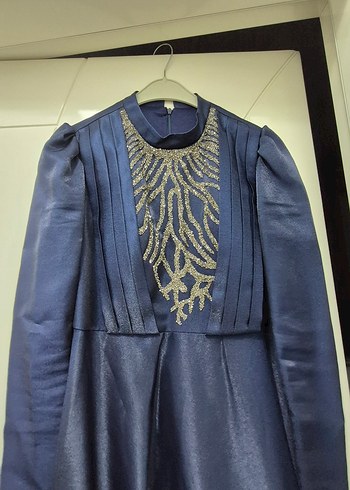 Drapeli Lacivert Uzun Abiye Elbise - Görsel 3