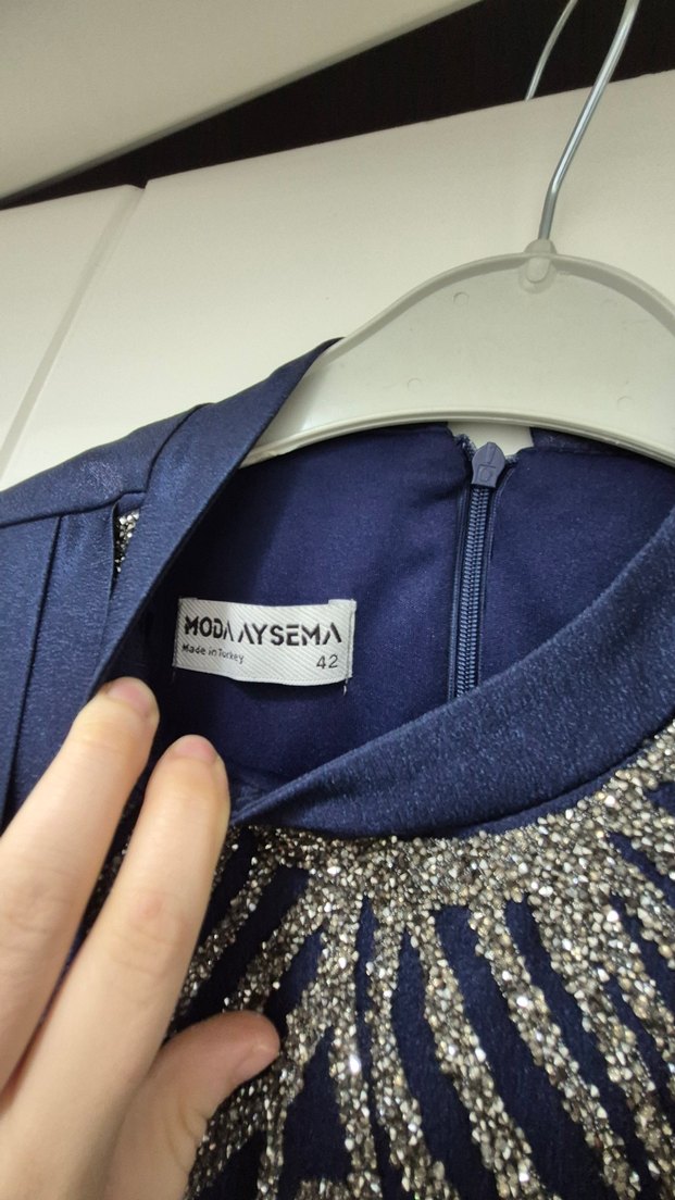 Drapeli Lacivert Uzun Abiye Elbise - Görsel 4