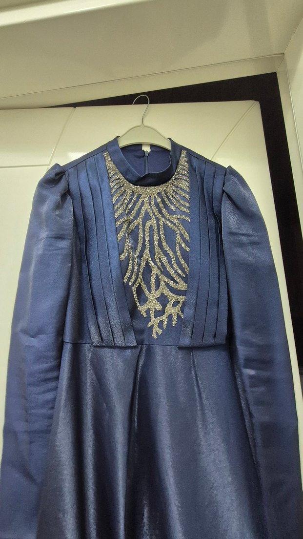 Drapeli Lacivert Uzun Abiye Elbise - Görsel 3