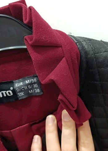 Bordo Deri Detaylı Kemerli Uzun Kadın Kaban - Görsel 3