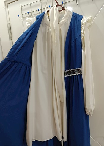 Nakışlı Mavi Uzun Bohem Uzun Yelekli Tunik - Görsel 2