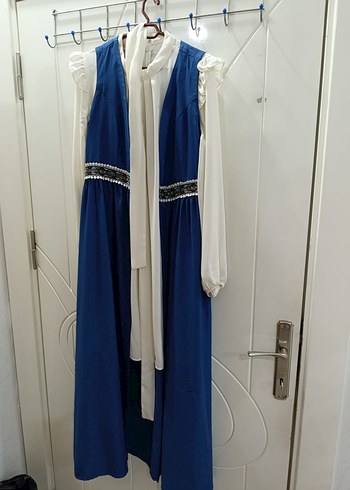 Nakışlı Mavi Uzun Bohem Uzun Yelekli Tunik - Görsel 3