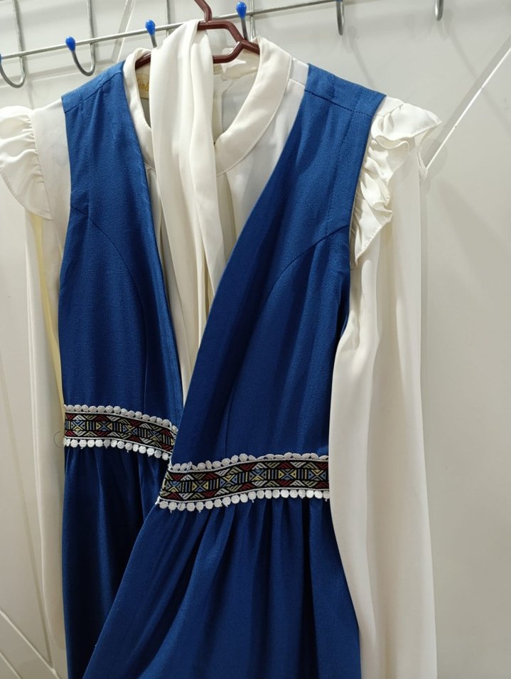 Nakışlı Mavi Uzun Bohem Uzun Yelekli Tunik - Görsel 4