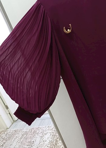 Bordo Uzun Kollu Piliseli Kadın Tunik takım - Görsel 3