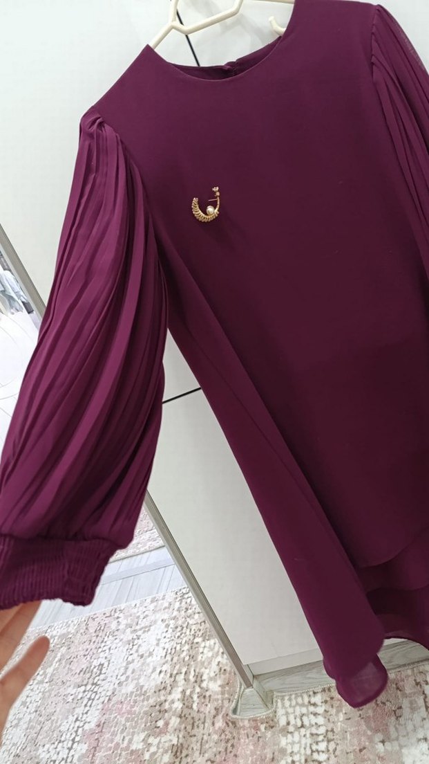 Bordo Uzun Kollu Piliseli Kadın Tunik takım - Görsel 2