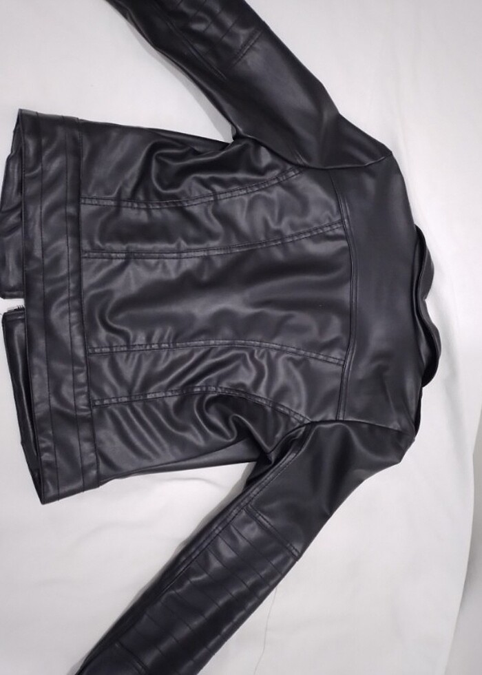 Siyah Deri mont - Görsel 4