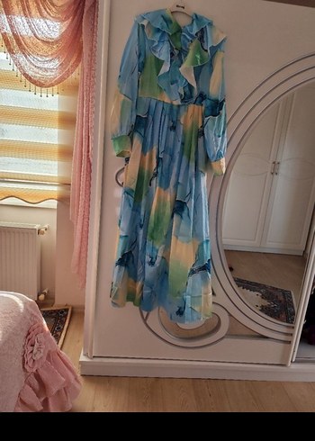 Bohem Çok Renkli Uzun Kollu Uzun Elbise - Görsel 4