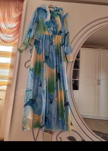 Bohem Çok Renkli Uzun Kollu Uzun Elbise - Görsel 3