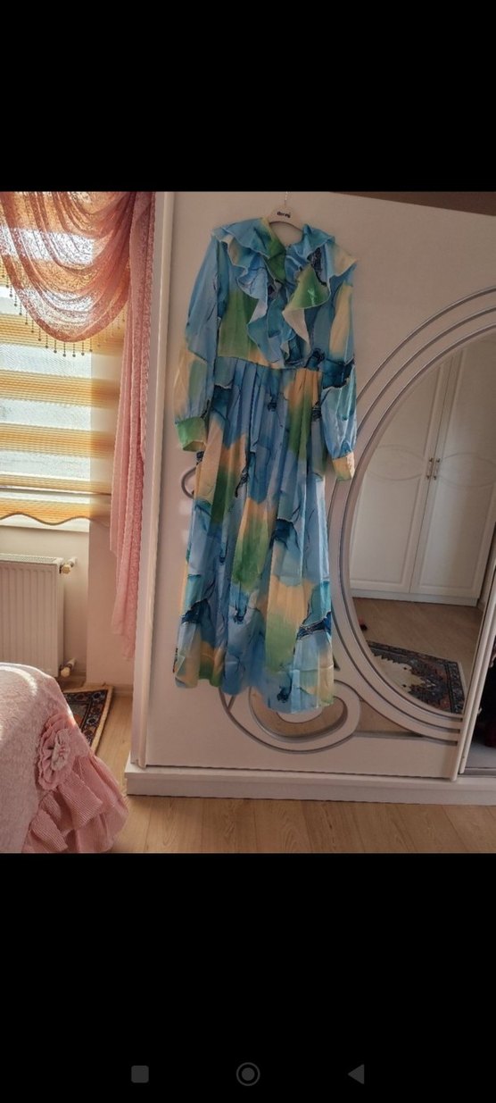 Bohem Çok Renkli Uzun Kollu Uzun Elbise - Görsel 4