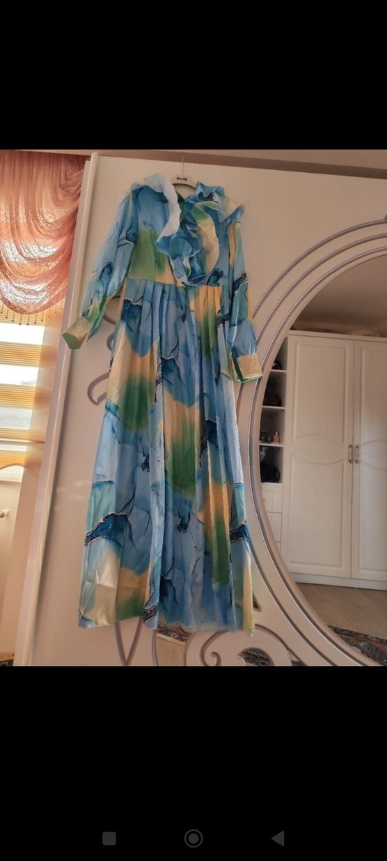 Bohem Çok Renkli Uzun Kollu Uzun Elbise - Görsel 3