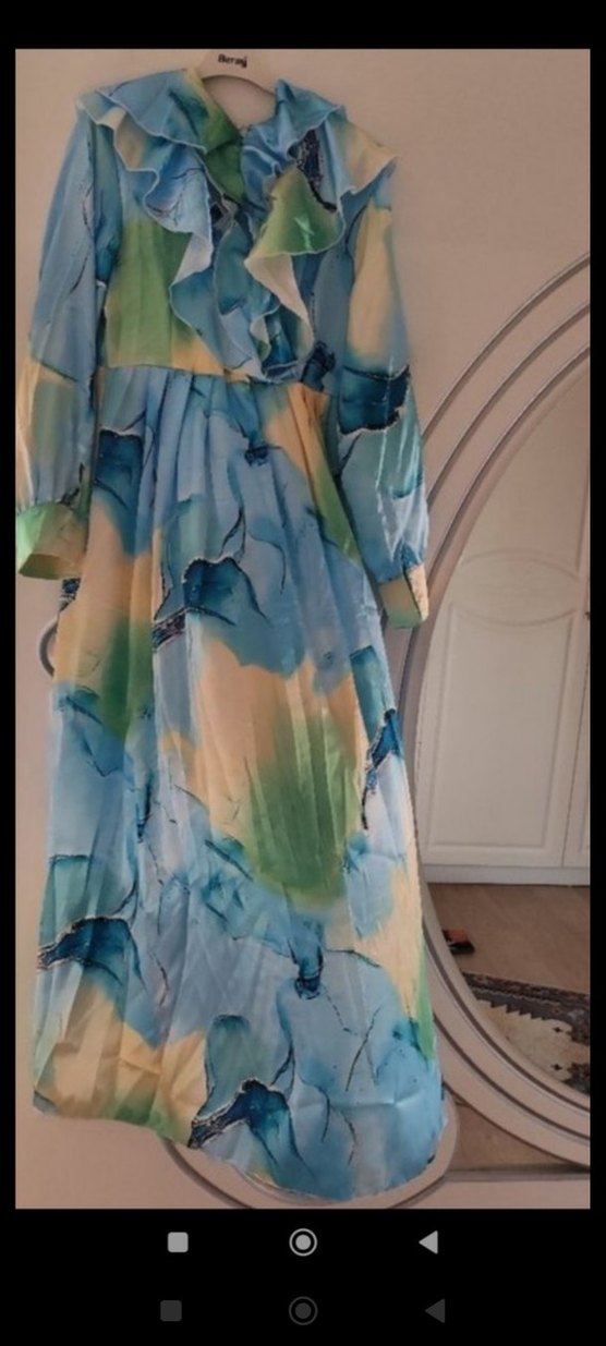 Bohem Çok Renkli Uzun Kollu Uzun Elbise - Görsel 2