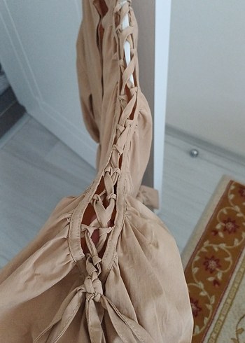 38 Beden Bej Uzun Kollu Bohem Kadın Elbise