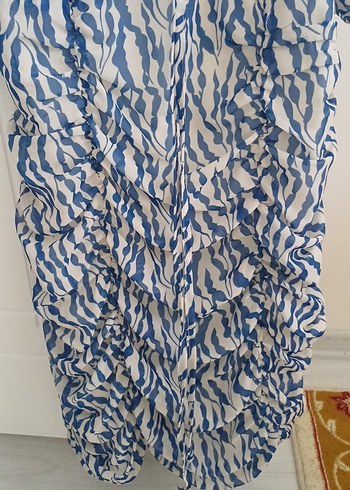 Quzu Mavi Zebra Desenli Bohem Bluz