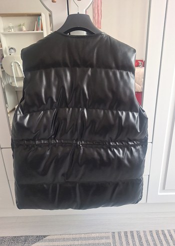 Düğmeli Siyah Deri Kadın Yelek - Görsel 3