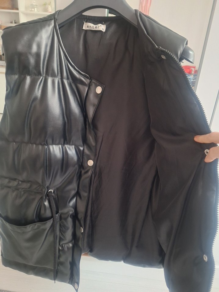 Düğmeli Siyah Deri Kadın Yelek - Görsel 2