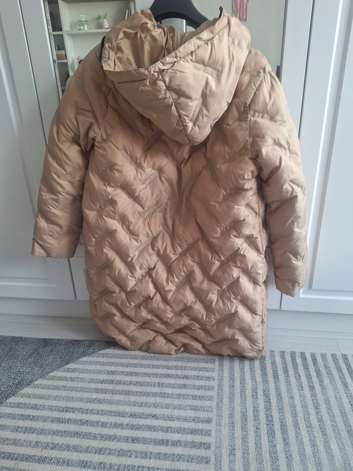 Bej Midi Kadın Kışlık Mont - Görsel 3