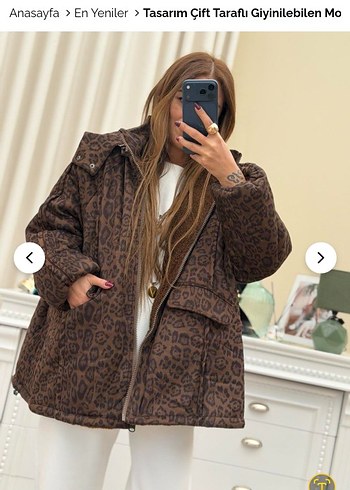 Leopar Desenli Kahverengi Kadın Mont - Görsel 2