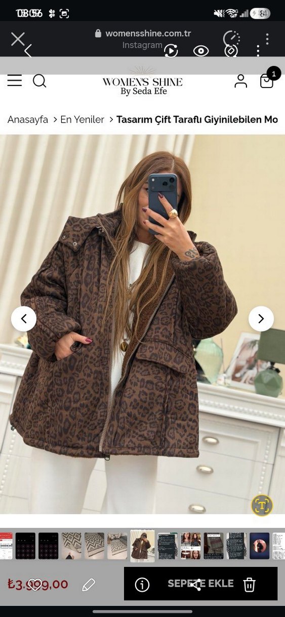 Leopar Desenli Kahverengi Kadın Mont - Görsel 2