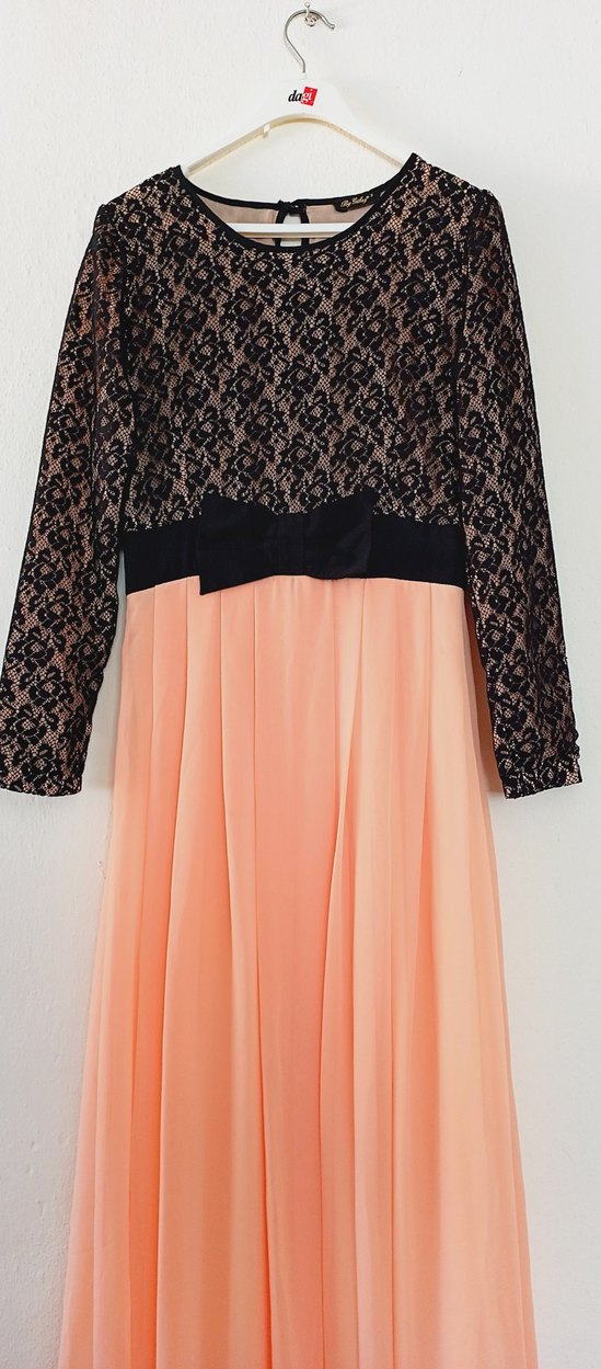 Dantel Detaylı Uzun Kollu Pembe Elbise - Görsel 2