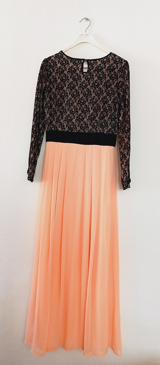 Dantel Detaylı Uzun Kollu Pembe Elbise - Görsel 3