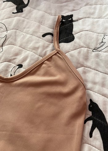 Bej Kadın Kısa Tulum, Askılı, Midi Boy - Görsel 2