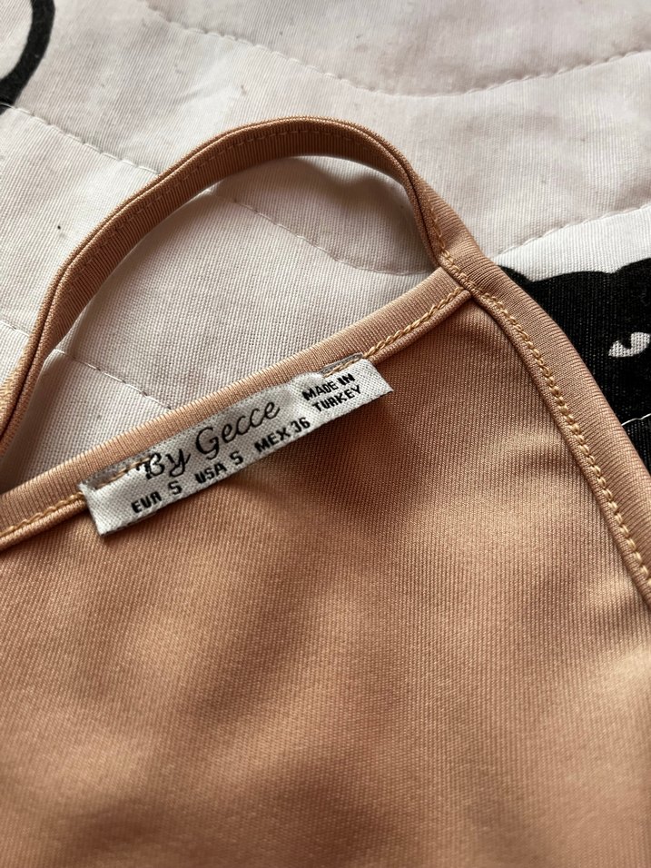 Bej Kadın Kısa Tulum, Askılı, Midi Boy - Görsel 3