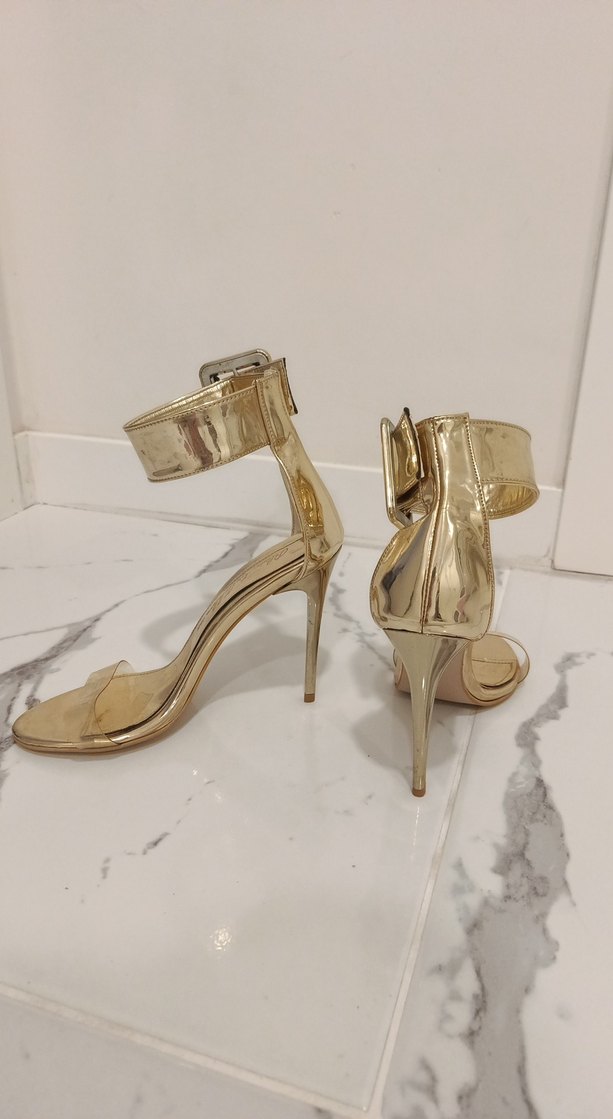 Altın Renkli Cam Stiletto Topuklu Kadın Ayakkabı - Görsel 4