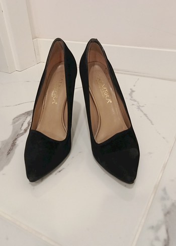 Siyah Süet Tokalı Stiletto Topuklu Kadın Ayakkabı - Görsel 2