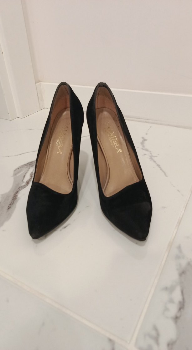 Siyah Süet Tokalı Stiletto Topuklu Kadın Ayakkabı - Görsel 2