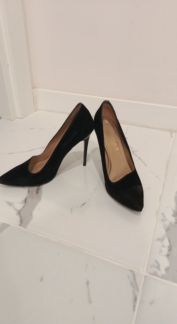 Siyah Süet Tokalı Stiletto Topuklu Kadın Ayakkabı - Görsel 3