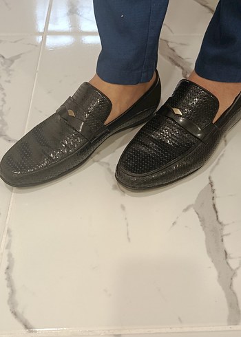 Erkek Siyah orjinal deri  Klasik Yılan Desenli  Ayakkabı - Görsel 4