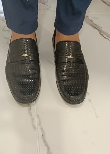 Erkek Siyah orjinal deri  Klasik Yılan Desenli  Ayakkabı - Görsel 3