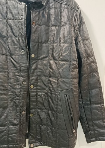 Matras Düğmeli siyah Deri Erkek Ceket - Görsel 4