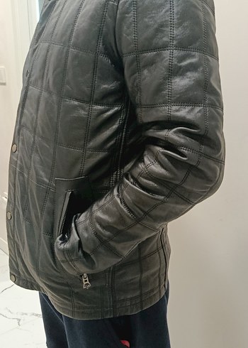 Matras Düğmeli siyah Deri Erkek Ceket - Görsel 2