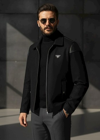 Prada Siyah Erkek Kase Ceket Notch Yaka