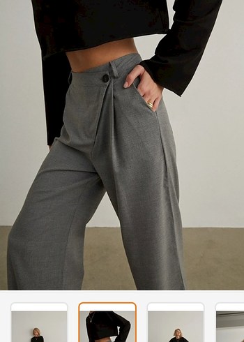 Vatkalı Gri Salaş Midi Kadın Kumaş Pantolon - Görsel 2