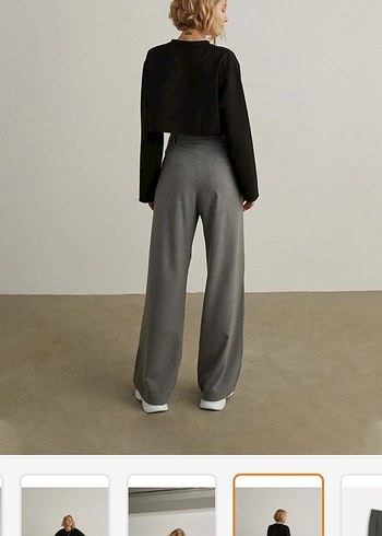 Vatkalı Gri Salaş Midi Kadın Kumaş Pantolon - Görsel 3