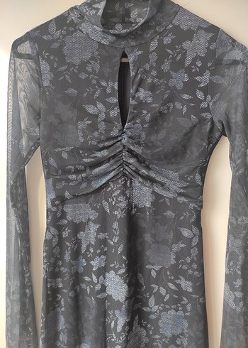 Lacivert Uzun Kollu Gotik Elbise - Görsel 4