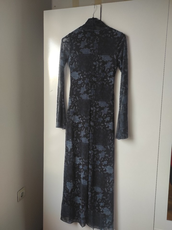 Lacivert Uzun Kollu Gotik Elbise - Görsel 2