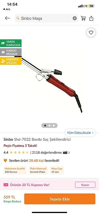 Sinbo saç maşası