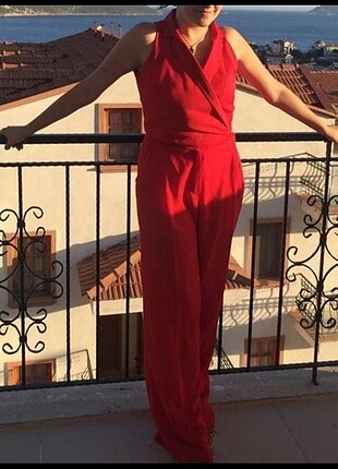 Kırmızı uzun abiye tulum 