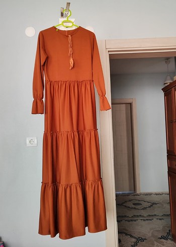 taba Uzun Kahverengi Elbise