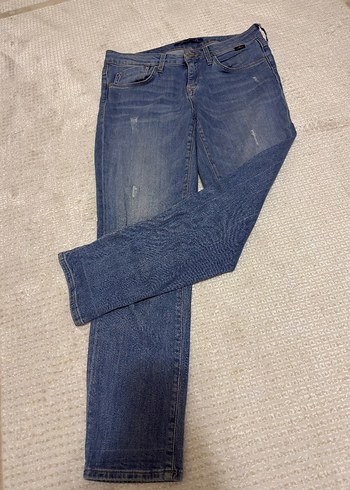 Mavi Düğmeli Kadın Denim Pantolon - Görsel 3